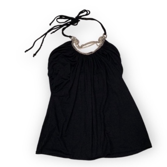 White House Black Market Tops - WHBM Black Halter Top with Chain Detail